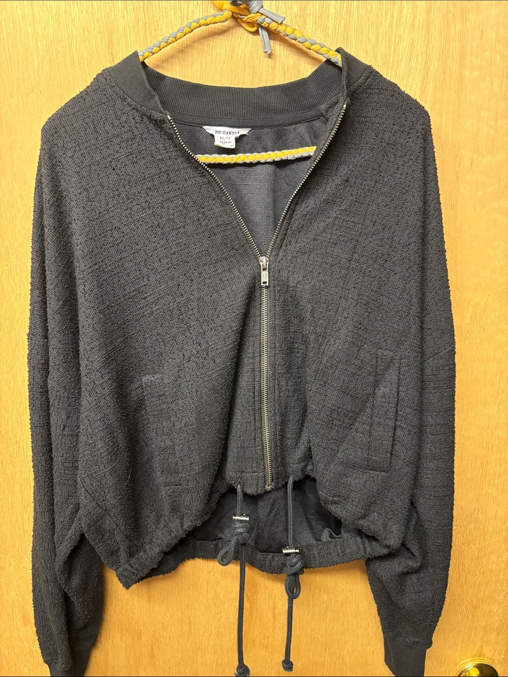 BB Dakota Black Textured Zip-Front Drawstring Bomber Jacket
